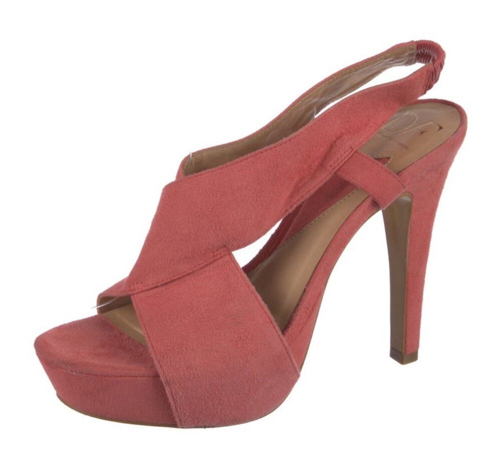 DVF Tangerine Pink Suede Strappy Platform Stiletto Heel Sandal Shoe Size 7 EUC